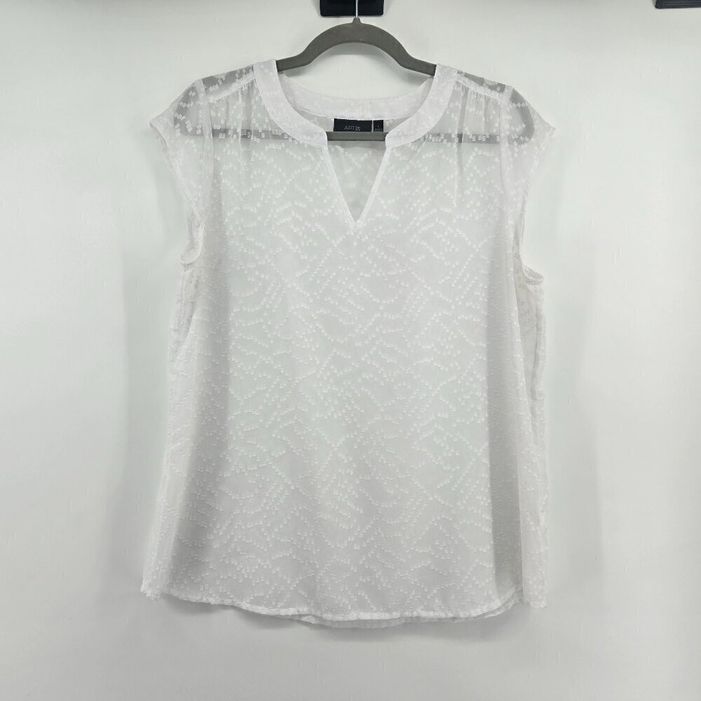 Apt. 9 Sheer Cap Sleeve Textured Blouse - L White